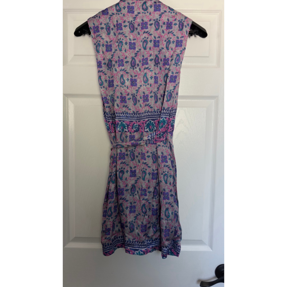 Women's Zara S Grey Purple Floral Paisley Wrap Mini Dress - Picture 4 of 7